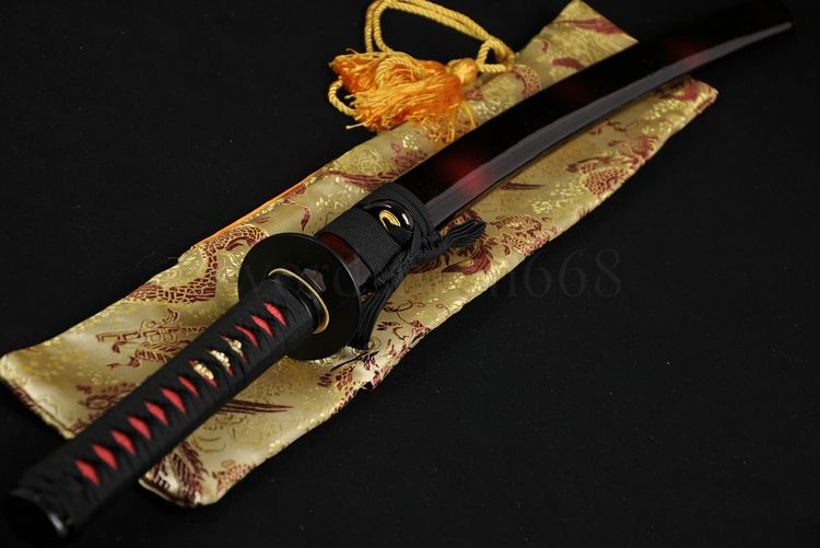 FULL BLACK STEEL FULL TANG BLADE HANDMADE Japanese SAMURAI KATANA SWORD ...